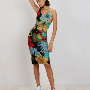 The Kit MIDI Tank Dress in Black Camellia sz M